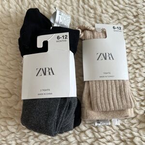 New with tags Zara 6-12m tights 3 pairs nwt black grey oatmeal